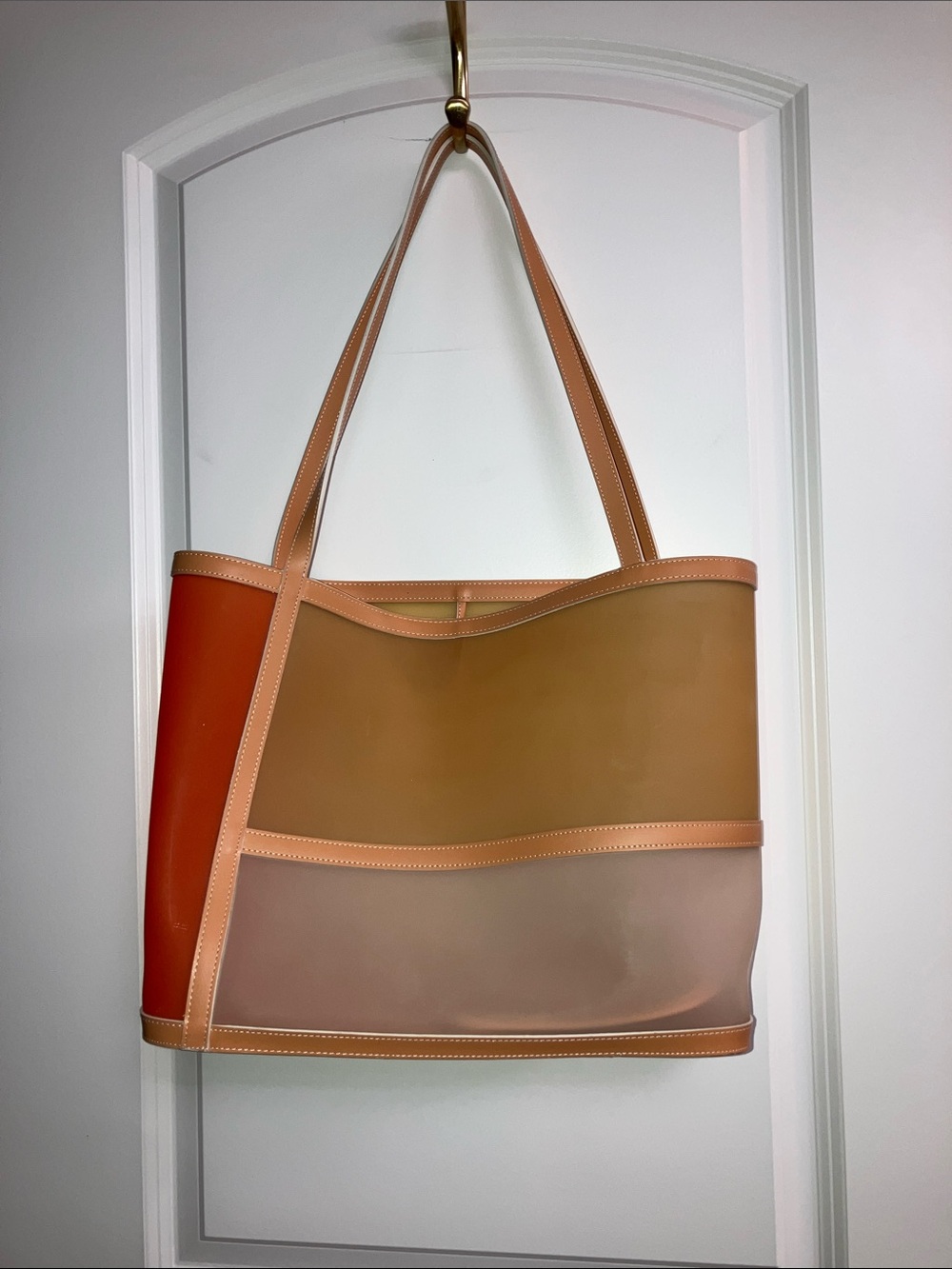 MAXX New York Orange yellow white plastic tote beach bag NEW